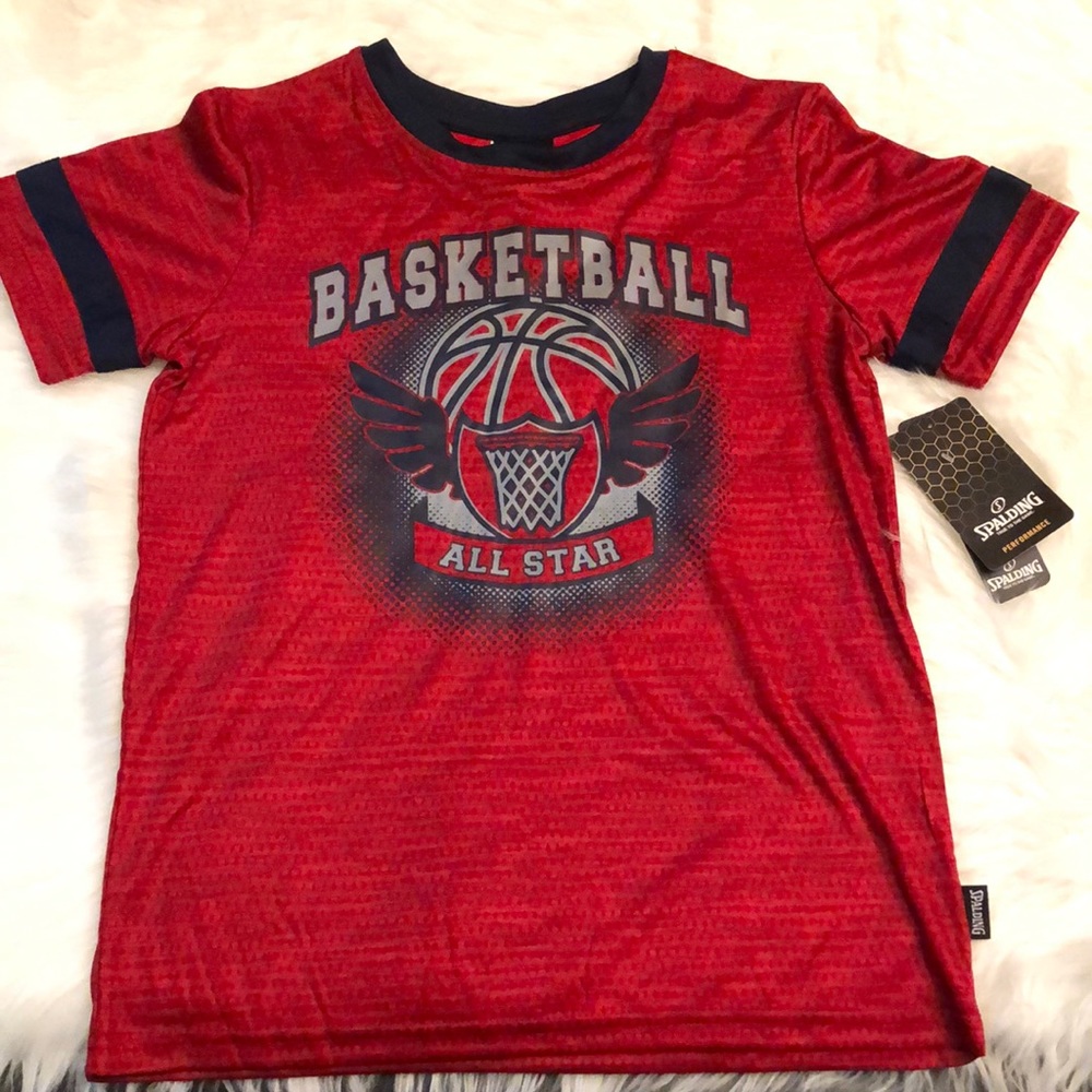 NWT Boys Spalding Performance Basketball SS T-Shirt - Size 8 - 100% Polyester